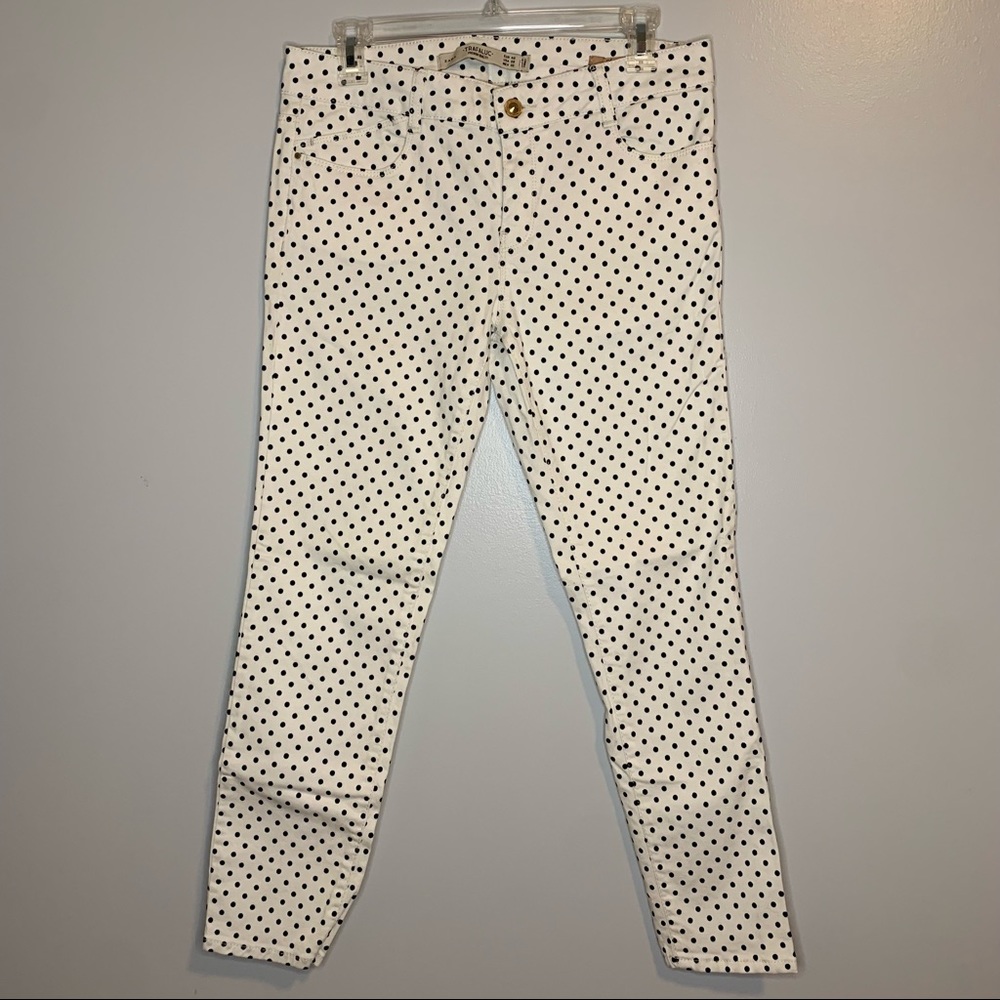 Zara Trafaluc pants white with black velvet polka dots